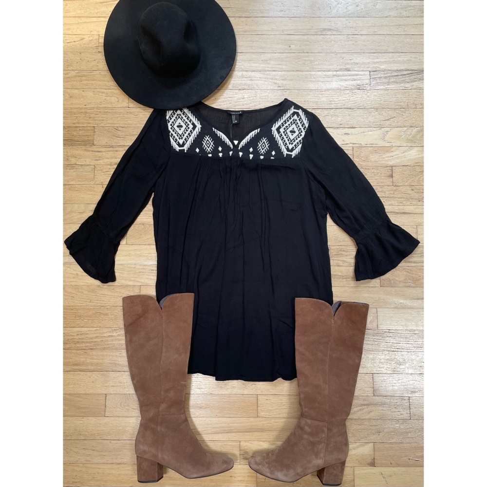 Southwestern-Embroidered Babydoll Dress